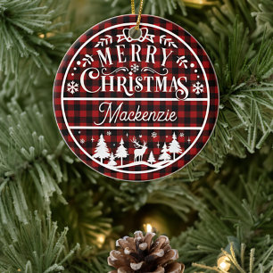 Adorno De Cerámica Rústico Feliz Navidad Personalizado rojo y negro v