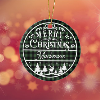 Adorno De Cerámica Rústico Feliz Navidad Verde y Personalizado de Pap