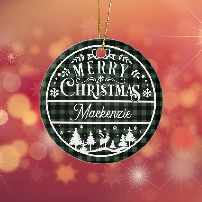 Adorno De Cerámica Rústico Feliz Navidad Verde y Personalizado de Pap (Subido por el creador)