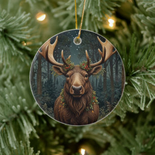 Adorno De Cerámica Rústico Reno de Navidad boho bosque forestal