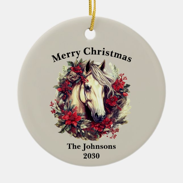 Adorno De Cerámica Rústicos Navidades Caballos Wreath, foto de feriad (Frente)