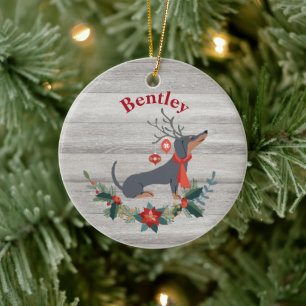 Adorno De Cerámica Rústicos Navidades Dachshund con polleras y vegeta