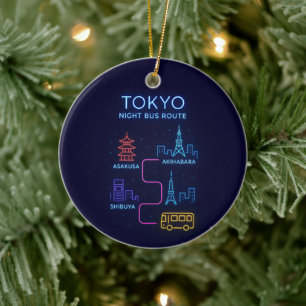 Adorno De Cerámica Ruta de autobús nocturno de Tokio Diseño Neon - Vi