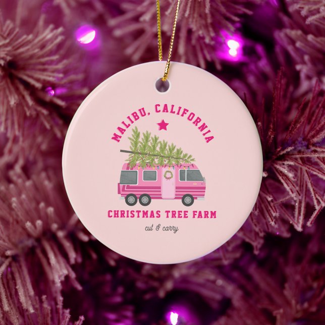 Adorno De Cerámica RV rosa de la granja de árboles navideños Malibu C (Subido por el creador)