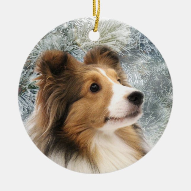 Adorno De Cerámica Sable Sheltie Navidades (Frente)