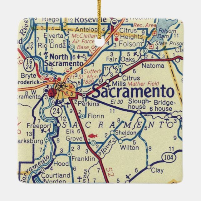 Adorno De Cerámica Sacramento CA Vintage Map (Reverso)