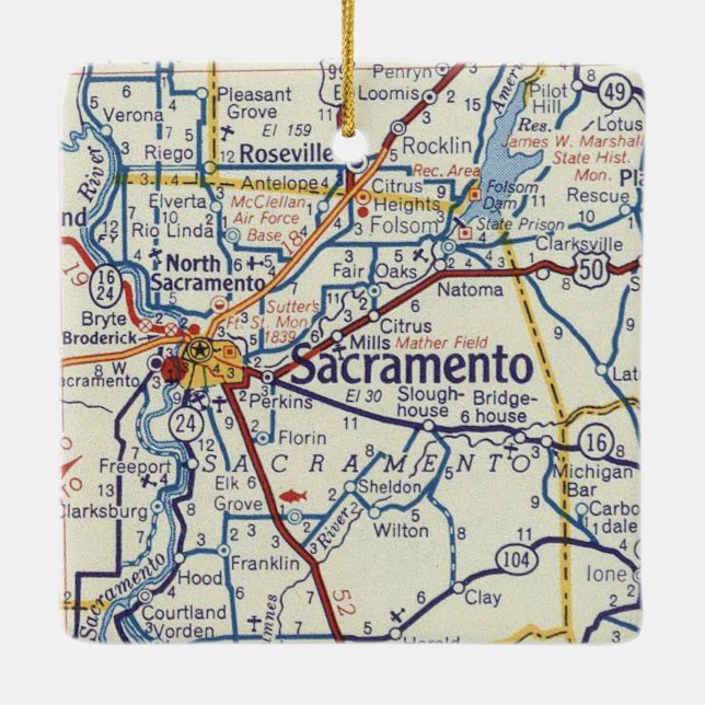 Adorno De Cerámica Sacramento Vintage Map (Reverso)