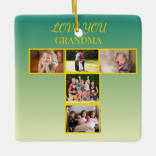 Adorno De Cerámica Sage Gold T-Collage Ornament Design (Anverso)