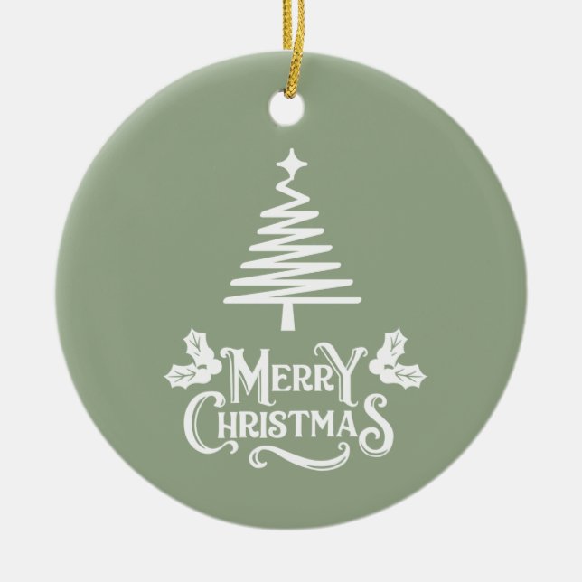 Adorno De Cerámica Sage Green Merry Christmas (Frente)
