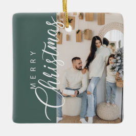 Adorno De Cerámica Sage Green Merry Christmas Photo