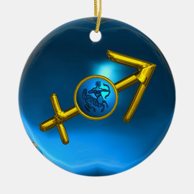 Adorno De Cerámica SAGITTARIO ZODIAC CUMPLEAÑOS JEWEL Azul Púrpura (Frente)
