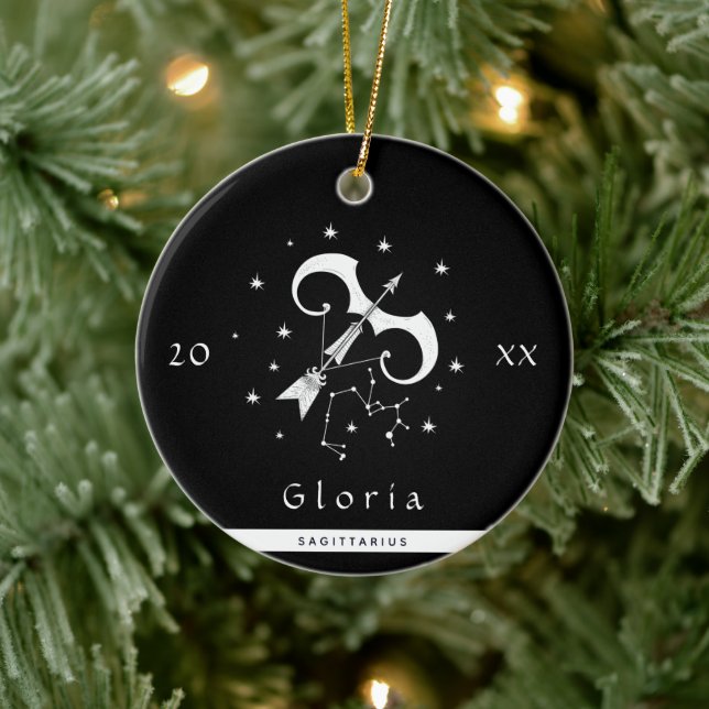 Adorno De Cerámica Sagittarius Zodiac Rótulo Horóscopo Nombre Año (Árbol)