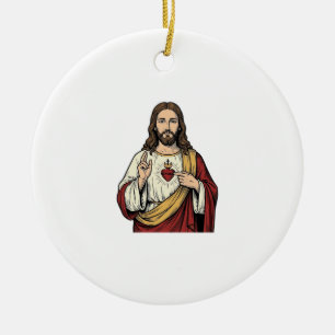 Adorno De Cerámica Sagrado Corazón Jesús Grabado Antiguo Arte Vectori
