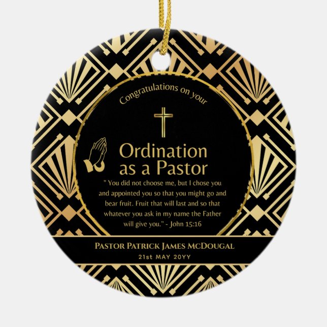 Adorno De Cerámica Sagrado Pastor recién Ordenado Biblia Verse Person (Frente)