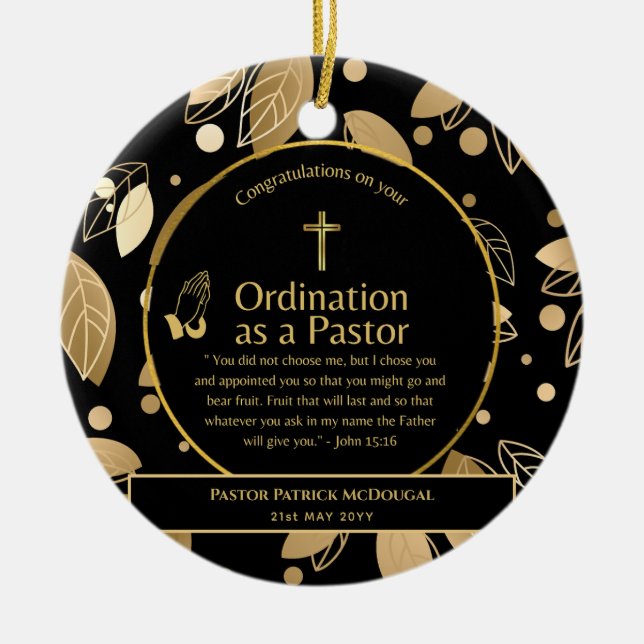 Adorno De Cerámica Sagrado Pastor recién Ordenado Biblia Verse Person (Frente)