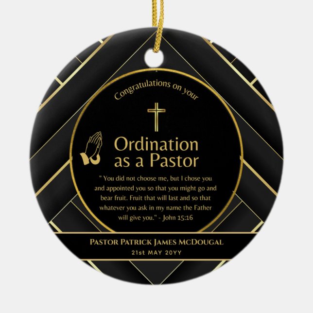 Adorno De Cerámica Sagrado Pastor recién Ordenado Biblia Verse Person (Frente)