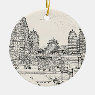Adorno De Cerámica Saigon Pagoda Vietnam Cityscape Tinta Dibujo