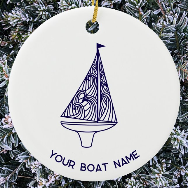 Adorno De Cerámica Sailing Yacht Boat Name (Boat Yacht Name personalized sailing boat or yacht ornament for the sailor whot has everything)