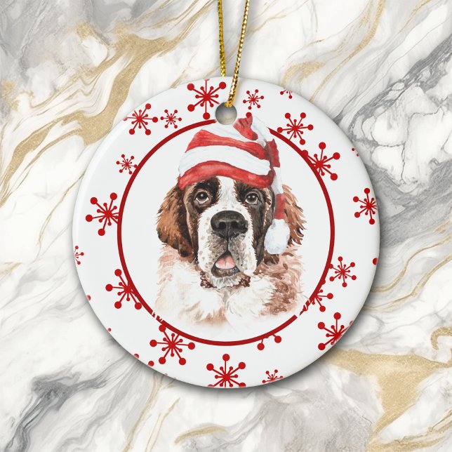 Adorno De Cerámica Saint Bernard Santa Hat Red Snowflake (Subido por el creador)