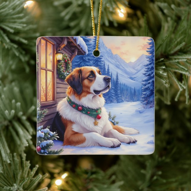 Adorno De Cerámica Saint Bernard Snowy Mountain Lodge Christmas Dog (Árbol)