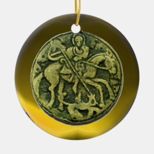 ADORNO DE CERÁMICA SAINT GEORGE, DRAGON/MADONNA Y MEDALLION INFANTIL (Frente)