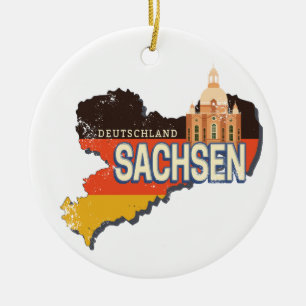 Adorno De Cerámica Sajonia Alemania Mapa del Estado Retro Recuerdos d
