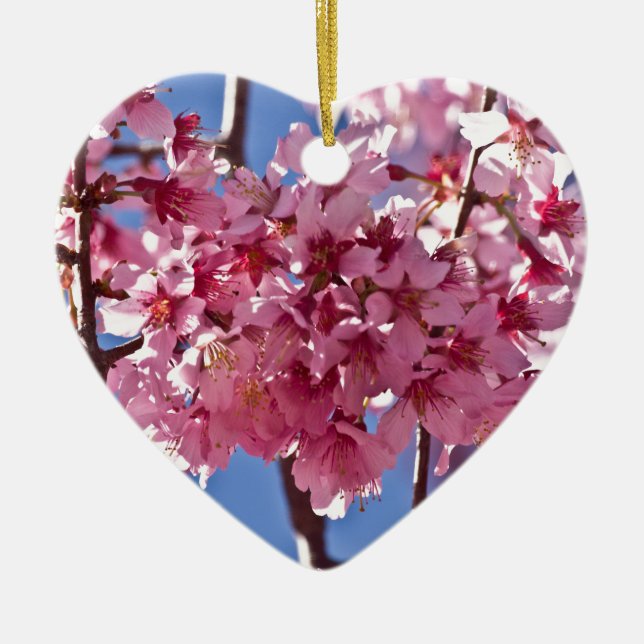 Adorno De Cerámica Sakura cerezos florecen estrellas rojas (Frente)
