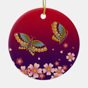 Adorno De Cerámica Sakura florece regalo personalizado rojo y morado
