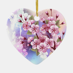 Adorno De Cerámica Sakura rosa sobre fondo de pintura