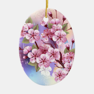 Adorno De Cerámica Sakura rosa sobre fondo de pintura