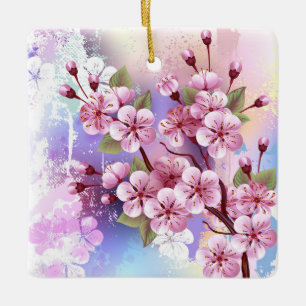 Adorno De Cerámica Sakura rosa sobre fondo de pintura