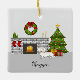 Adorno De Cerámica Sala de Navidades de perros de pelo largo crema Da