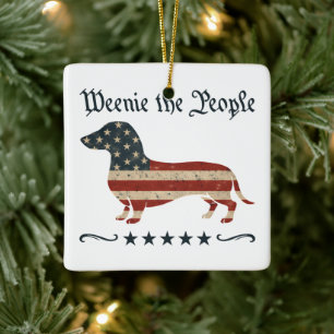 Adorno De Cerámica Salchicha La Gente Dachshund 4 De Julio