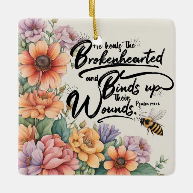 Adorno De Cerámica Salmos 147:3 Biblia cristiana Verse Image (Anverso)