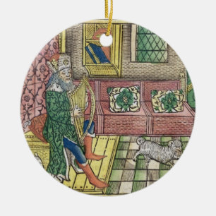 Adorno De Cerámica Salmos: portada que muestra al Rey David jugando