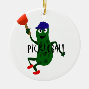 Adorno De Cerámica Salmuera divertida que juega Pickleball