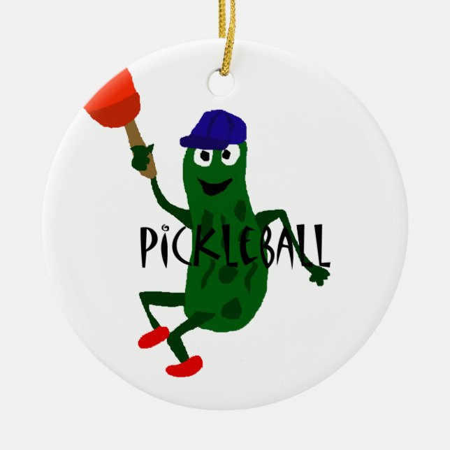 Adorno De Cerámica Salmuera divertida que juega Pickleball (Frente)