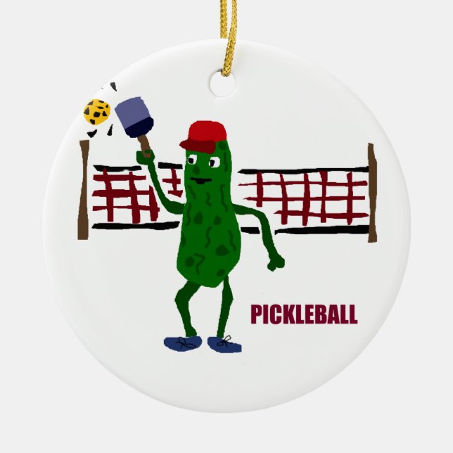 Adorno De Cerámica Salmuera divertida que juega Pickleball con el (Frente)