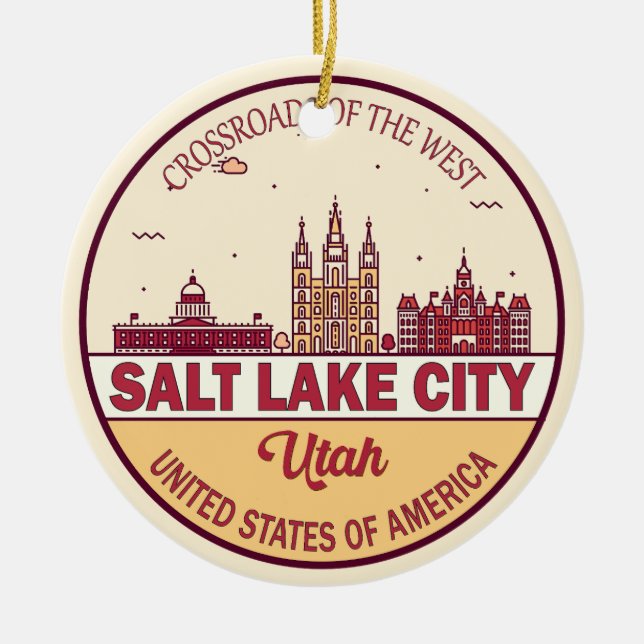 Adorno De Cerámica Salt Lake City Utah City Skyline Emblem (Frente)