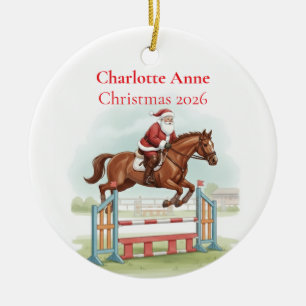 Adorno De Cerámica Salto de obstáculos personalizado de Santa Caballo