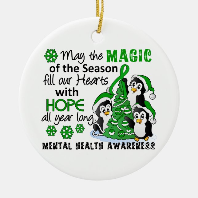 Adorno De Cerámica Salud mental de los pingüinos del navidad (Frente)