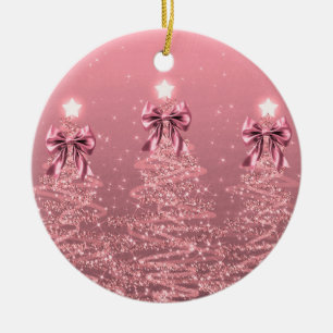 Adorno De Cerámica Saludo de fiesta Blush Rosa Árboles de Navidad Laz