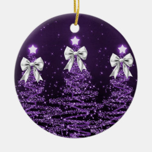Adorno De Cerámica Saludo de Fiesta Morado Árboles de Navidad Platead