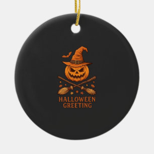 Adorno De Cerámica Saludo de Halloween Calabaza Sombrero de Bruja Esc