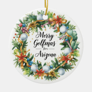 Adorno De Cerámica Saludo de Navidad de golf de Arizona con corona de