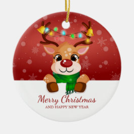 Adorno De Cerámica Saludo de Navidad de Reno Pequeño Fisgón