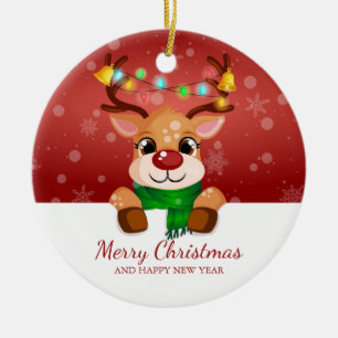 Adorno De Cerámica Saludo de Navidad de Reno Pequeño Fisgón