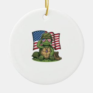 Adorno De Cerámica Saludo de Tortuga Patriótica Diseño Vectorial_1