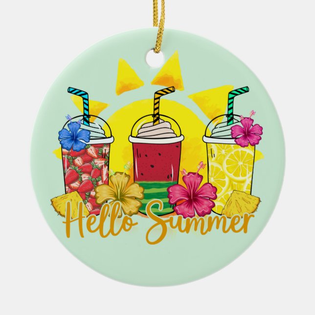 Adorno De Cerámica Saludo | Fruta tropical refrescante Smoothie (Frente)