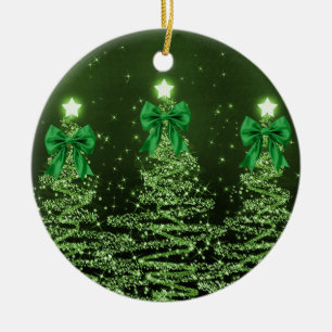 Adorno De Cerámica Saludo Navideño Árboles de Navidad Verdes Lazos